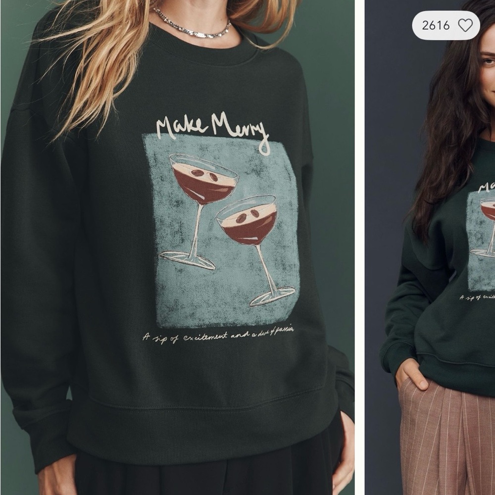 Anthropologie Maeve x Natalie Bagniewska Cocktail Sweatshirt dark green xs (new)